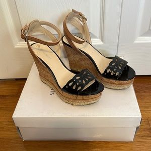 Nine West black cork wedge sandals size 7
